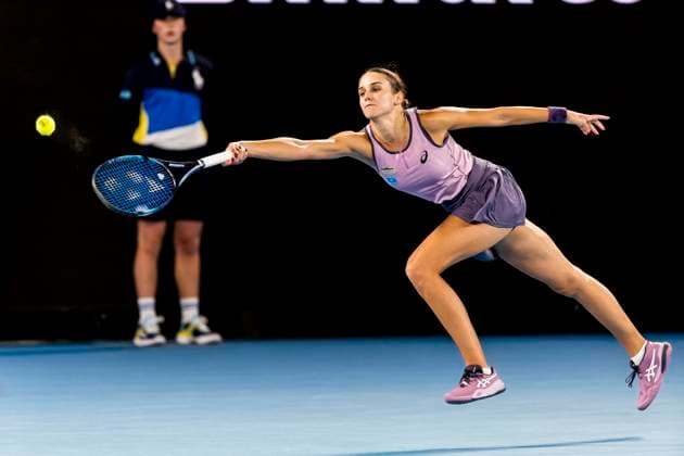 MELBOURNE, VIC - JANUARY 12: Anca Todoni of Romania in action during Round 1 of the 2025 Australian Open on January 12 2025, at Melbourne Park in Melbourne, Australia. (Photo by Jason Heidrich Icon Sportswire) TENNIS: JAN 12 Australian Open EDITORIAL USE ONLY Icon250112086