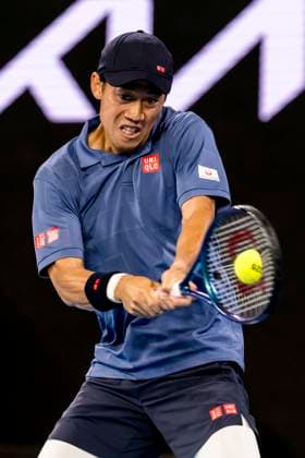 MELBOURNE, VIC - JANUARY 12: Kei Nishikori of Japan in action during Round 1 of the 2025 Australian Open on January 12 2025, at Melbourne Park in Melbourne, Australia. (Photo by Jason Heidrich Icon Sportswire) TENNIS: JAN 12 Australian Open EDITORIAL USE ONLY Icon250112096
