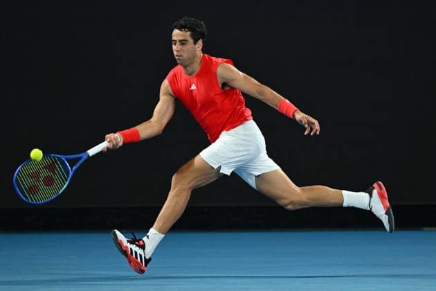 TENNIS AUSTRALIAN OPEN DAY1, Jaume Munar of Spain plays a shot during his Men?s Singles Round 1 match against Casper Ruud of Norway at the 2025 Australian Open at Melbourne Park in Melbourne, Sunday, January 12, 2025. ( NO ARCHIVING, EDITORIAL USE ONLY, NO USE IN BOOKS WITHOUT CONSENT MELBOURNE VICTORIA AUSTRALIA  Copyright: xLUKASxCOCHx 20250112163075009347