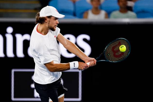 January 12, 2025: MELBOURNE, AUSTRALIA - JANUARY 12: Otto Virtanen of Finland whilst playing Arthur Fils of France on day 1 of the 2025 Australian Open at Melbourne Park on January 12, 2025 in Melbourne, Australia. - ZUMAp121 20250112_zsp_p121_007 Copyright: xChrisxPutnamx