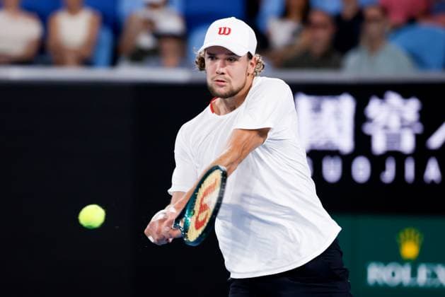January 12, 2025: MELBOURNE, AUSTRALIA - JANUARY 12: Otto Virtanen of Finland whilst playing Arthur Fils of France on day 1 of the 2025 Australian Open at Melbourne Park on January 12, 2025 in Melbourne, Australia. - ZUMAp121 20250112_zsp_p121_011 Copyright: xChrisxPutnamx