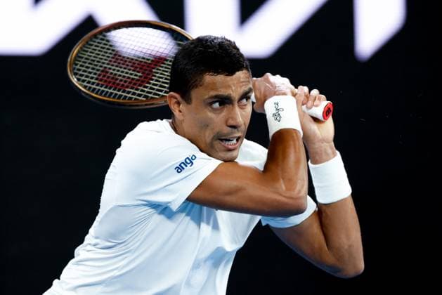 January 12, 2025: MELBOURNE, AUSTRALIA - JANUARY 12: Thiago Monteiro of Brazil whilst playing Kei Nishikori of Japan on Day 1 of the 2025 Australian Open at Melbourne Park on January 12, 2025 in Melbourne, Australia. - ZUMAp121 20250112_zsp_p121_034 Copyright: xChrisxPutnamx