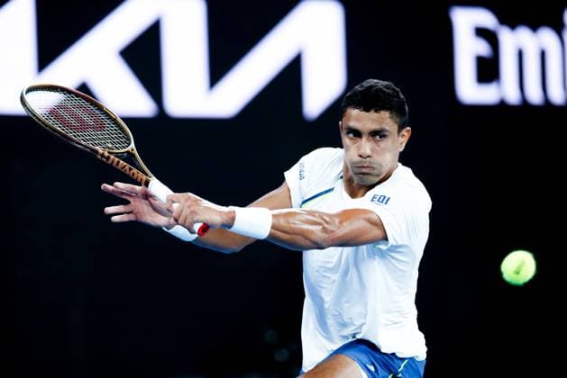 January 12, 2025: MELBOURNE, AUSTRALIA - JANUARY 12: Thiago Monteiro of Brazil whilst playing Kei Nishikori of Japan on Day 1 of the 2025 Australian Open at Melbourne Park on January 12, 2025 in Melbourne, Australia. - ZUMAp121 20250112_zsp_p121_037 Copyright: xChrisxPutnamx