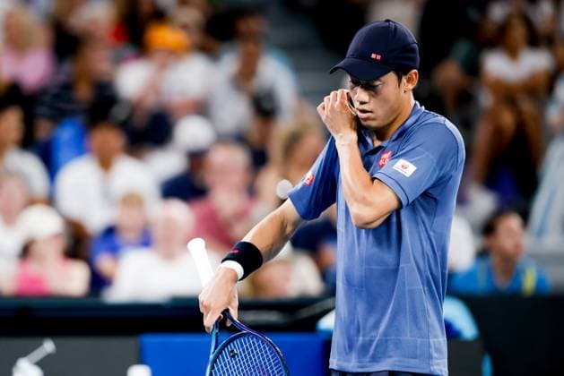 January 12, 2025: MELBOURNE, AUSTRALIA - JANUARY 12: Kei Nishikori.of Japan whilst playing Thiago Monteiro of Brazil on Day 1 of the 2025 Australian Open at Melbourne Park on January 12, 2025 in Melbourne, Australia. - ZUMAp121 20250112_zsp_p121_039 Copyright: xChrisxPutnamx