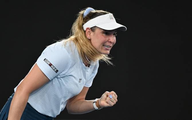 TENNIS AUSTRALIAN OPEN, Donna Vekic of Croatia reacts during her round 1 match against Diane Parry of France during the 2025 Australian Open at Melbourne Park in Melbourne, Sunday, January 12, 2025. ( NO ARCHIVING, EDITORIAL USE ONLY, NO USE IN BOOKS WITHOUT CONSENT MELBOURNE VICTORIA AUSTRALIA  Copyright: xJAMESxROSSx 20250112129020515148