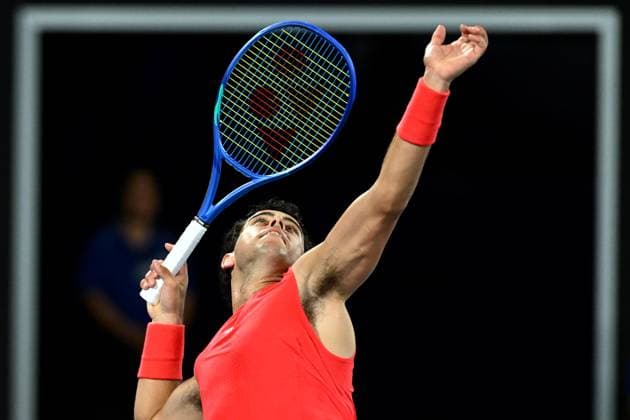 TENNIS AUSTRALIAN OPEN, Jaume Munar of Spain serves during his Men?s Singles Round 1 match against Casper Ruud of Norway at the 2025 Australian Open at Melbourne Park in Melbourne, Sunday, January 12, 2025. ( NO ARCHIVING, EDITORIAL USE ONLY, NO USE IN BOOKS WITHOUT CONSENT MELBOURNE VICTORIA AUSTRALIA  Copyright: xLUKASxCOCHx 20250112186579176554