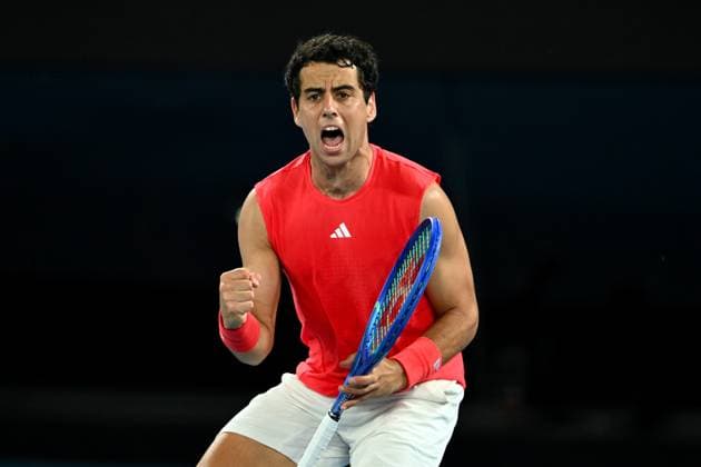 TENNIS AUSTRALIAN OPEN, Jaume Munar of Spain celebrates winning the fourth set during his Men?s Singles Round 1 match against Casper Ruud of Norway at the 2025 Australian Open at Melbourne Park in Melbourne, Sunday, January 12, 2025. ( NO ARCHIVING, EDITORIAL USE ONLY, NO USE IN BOOKS WITHOUT CONSENT MELBOURNE VICTORIA AUSTRALIA  Copyright: xLUKASxCOCHx 20250112138524377440