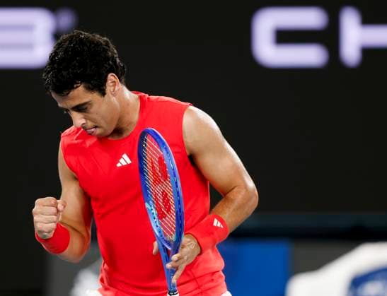 (250112) -- MELBOURNE, Jan. 12, 2025 -- Jaume Munar reacts during the men s singles 1st round match between Casper Ruud of Norway and Jaume Munar of Spain at Australian Open tennis tournament in Melbourne, Australia, Jan. 12, 2025. ) (SP)AUSTRALIA-MELBOURNE-TENNIS-AUSTRALIAN OPEN-DAY 1 MaxPing 
