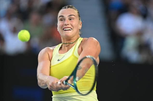 TENNIS AUSTRALIAN OPEN, Aryna Sabalenka of Belarus in action during her round 1 match against Sloane Stephens of USA during the 2025 Australian Open at Melbourne Park in Melbourne, Sunday, January 12, 2025. ( NO ARCHIVING, EDITORIAL USE ONLY, NO USE IN BOOKS WITHOUT CONSENT MELBOURNE VICTORIA AUSTRALIA  Copyright: xLUKASxCOCHx 20250112126060607069