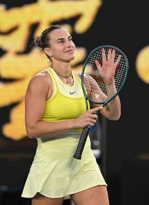TENNIS AUSTRALIAN OPEN, Aryna Sabalenka of Belarus celebrates after winning her round 1 match against Sloane Stephens of USA during the 2025 Australian Open at Melbourne Park in Melbourne, Sunday, January 12, 2025. ( NO ARCHIVING, EDITORIAL USE ONLY, NO USE IN BOOKS WITHOUT CONSENT MELBOURNE VICTORIA AUSTRALIA  Copyright: xLUKASxCOCHx 20250112138363628367