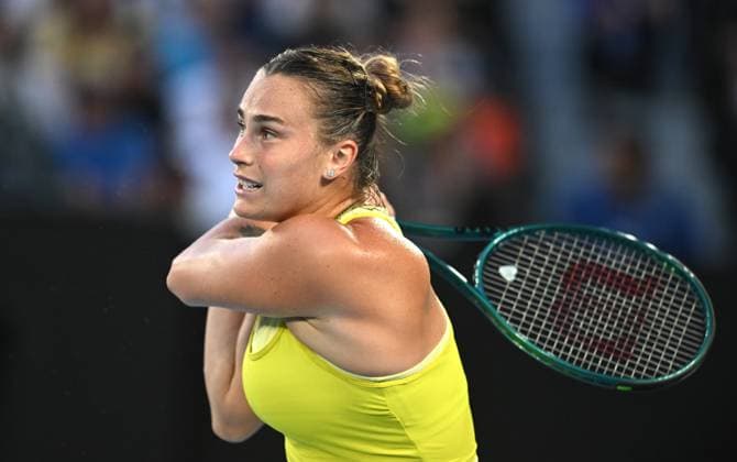 TENNIS AUSTRALIAN OPEN, Aryna Sabalenka of Belarus in action during her round 1 match against Sloane Stephens of USA during the 2025 Australian Open at Melbourne Park in Melbourne, Sunday, January 12, 2025. ( NO ARCHIVING, EDITORIAL USE ONLY, NO USE IN BOOKS WITHOUT CONSENT MELBOURNE VICTORIA AUSTRALIA  Copyright: xLUKASxCOCHx 20250112156421742678