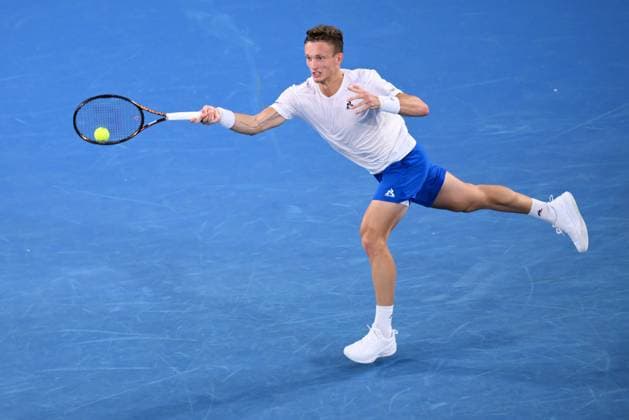 TENNIS AUSTRALIAN OPEN, Jiri Lehecka of Czech Republic in action during his round 1 match against Li Tu of Australia during the 2025 Australian Open at Melbourne Park in Melbourne, Sunday, January 12, 2025. ( NO ARCHIVING, EDITORIAL USE ONLY, NO USE IN BOOKS WITHOUT CONSENT MELBOURNE VICTORIA AUSTRALIA  Copyright: xJOELxCARRETTx 20250112126926789349