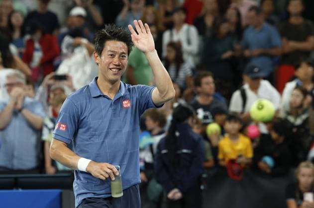 Tennis: Australian Open Japan s Kei Nishikori acknowledges the crowd after beating Brazil s Thiago Monteiro in the first round of the men s singles at the Australian Open tennis tournament in Melbourne on Jan. 12, 2025.  A14AA0003969078P
