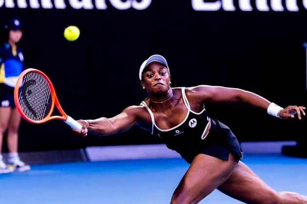MELBOURNE, VIC - JANUARY 12: Sloane Stephens of the United States of America in action during Round 1 of the 2025 Australian Open on January 12 2025, at Melbourne Park in Melbourne, Australia. (Photo by Jason Heidrich Icon Sportswire) TENNIS: JAN 12 Australian Open EDITORIAL USE ONLY Icon250112192