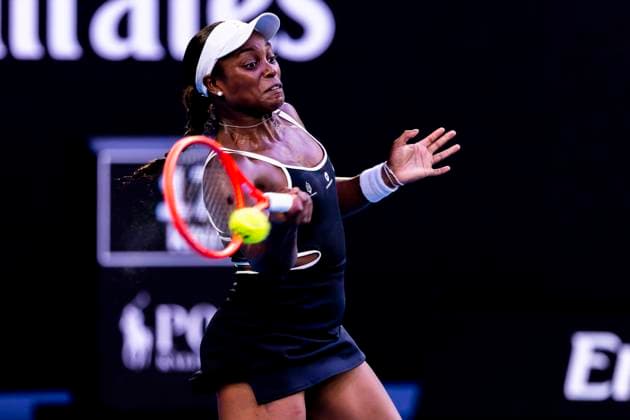 MELBOURNE, VIC - JANUARY 12: Sloane Stephens of the United States of America in action during Round 1 of the 2025 Australian Open on January 12 2025, at Melbourne Park in Melbourne, Australia. (Photo by Jason Heidrich Icon Sportswire) TENNIS: JAN 12 Australian Open EDITORIAL USE ONLY Icon250112201
