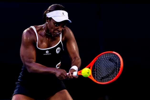 MELBOURNE, VIC - JANUARY 12: Sloane Stephens of the United States of America in action during Round 1 of the 2025 Australian Open on January 12 2025, at Melbourne Park in Melbourne, Australia. (Photo by Jason Heidrich Icon Sportswire) TENNIS: JAN 12 Australian Open EDITORIAL USE ONLY Icon250112208