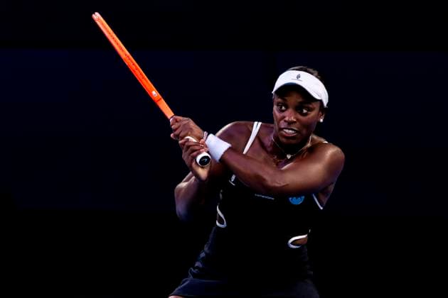 MELBOURNE, VIC - JANUARY 12: Sloane Stephens of the United States of America in action during Round 1 of the 2025 Australian Open on January 12 2025, at Melbourne Park in Melbourne, Australia. (Photo by Jason Heidrich Icon Sportswire) TENNIS: JAN 12 Australian Open EDITORIAL USE ONLY Icon250112209