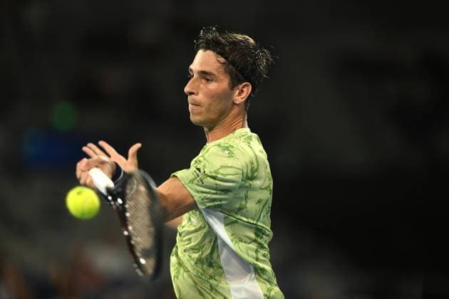 TENNIS AUSTRALIAN OPEN, Matteo Gigante of Italy returns during his round 1 match against Ugo Humbert of France during the 2025 Australian Open at Melbourne Park in Melbourne, Sunday, January 12, 2025. ( NO ARCHIVING, EDITORIAL USE ONLY, NO USE IN BOOKS WITHOUT CONSENT MELBOURNE VICTORIA AUSTRALIA  Copyright: xLUKASxCOCHx 20250112191939480650