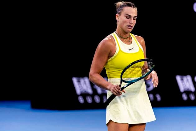 MELBOURNE, VIC - JANUARY 12: Aryna Sabalenka of Belarus in action during Round 1 of the 2025 Australian Open on January 12 2025, at Melbourne Park in Melbourne, Australia. (Photo by Jason Heidrich Icon Sportswire) TENNIS: JAN 12 Australian Open EDITORIAL USE ONLY Icon250112223