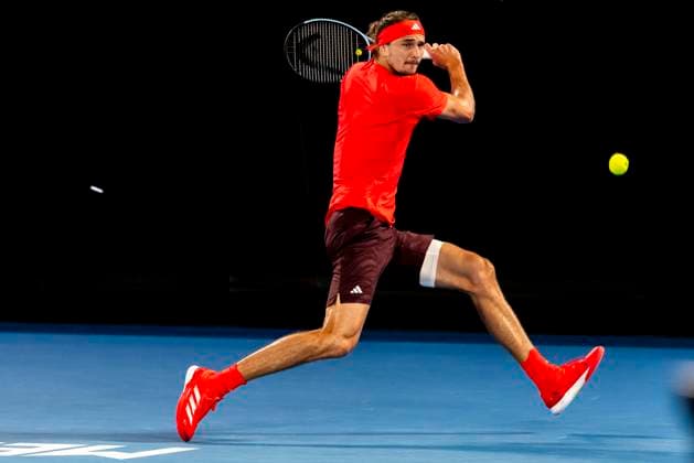 MELBOURNE, VIC - JANUARY 12: Alexander Zverev of Germany in action during Round 1 of the 2025 Australian Open on January 12 2025, at Melbourne Park in Melbourne, Australia. (Photo by Jason Heidrich Icon Sportswire) TENNIS: JAN 12 Australian Open EDITORIAL USE ONLY Icon250112247