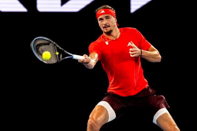 MELBOURNE, VIC - JANUARY 12: Alexander Zverev of Germany in action during Round 1 of the 2025 Australian Open on January 12 2025, at Melbourne Park in Melbourne, Australia. (Photo by Jason Heidrich Icon Sportswire) TENNIS: JAN 12 Australian Open EDITORIAL USE ONLY Icon250112253