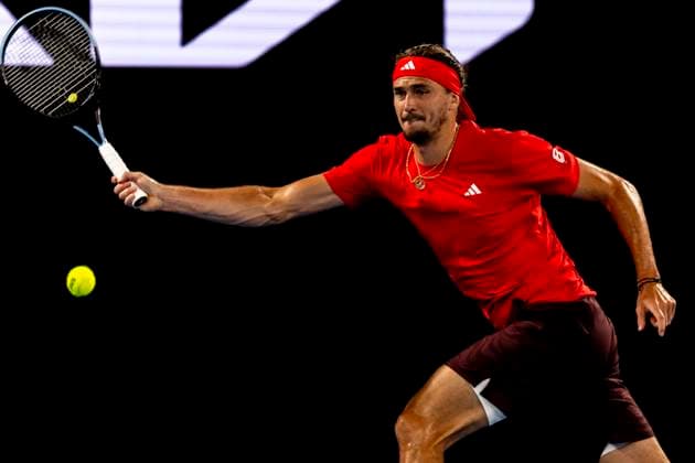 MELBOURNE, VIC - JANUARY 12: Alexander Zverev of Germany in action during Round 1 of the 2025 Australian Open on January 12 2025, at Melbourne Park in Melbourne, Australia. (Photo by Jason Heidrich Icon Sportswire) TENNIS: JAN 12 Australian Open EDITORIAL USE ONLY Icon250112257