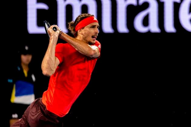 MELBOURNE, VIC - JANUARY 12: Alexander Zverev of Germany in action during Round 1 of the 2025 Australian Open on January 12 2025, at Melbourne Park in Melbourne, Australia. (Photo by Jason Heidrich Icon Sportswire) TENNIS: JAN 12 Australian Open EDITORIAL USE ONLY Icon250112261