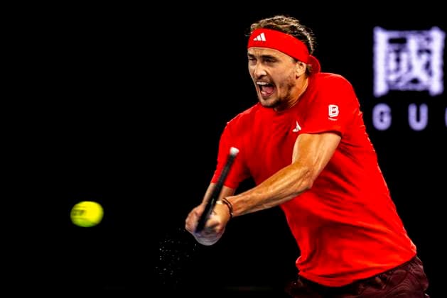 MELBOURNE, VIC - JANUARY 12: Alexander Zverev of Germany in action during Round 1 of the 2025 Australian Open on January 12 2025, at Melbourne Park in Melbourne, Australia. (Photo by Jason Heidrich Icon Sportswire) TENNIS: JAN 12 Australian Open EDITORIAL USE ONLY Icon250112267