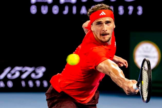 MELBOURNE, VIC - JANUARY 12: Alexander Zverev of Germany in action during Round 1 of the 2025 Australian Open on January 12 2025, at Melbourne Park in Melbourne, Australia. (Photo by Jason Heidrich Icon Sportswire) TENNIS: JAN 12 Australian Open EDITORIAL USE ONLY Icon250112268