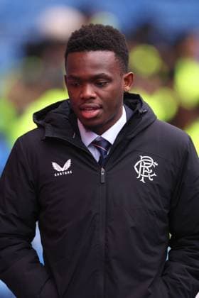 Rabbi Matondo during the pre match walk at the Scottish Premiership match at Ibrox Stadium, Glasgow. Rangers v St Johnstone, William Hill Premiership, Football, Ibrox Stadium, Glasgow, Scotland, UK - 12 Jan 2025 EDITORIAL USE ONLY No use with unauthorised audio, video, data, fixture lists, club league logos or live services. Online in-match use limited to 120 images, no video emulation. No use in betting, games or single club league player publications. Copyright: xO Rourke RangersxFC Shutterstockx 15095253p