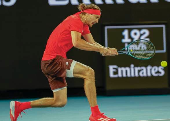 (250112) -- MELBOURNE, Jan. 12, 2025 -- Alexander Zverev hits a return during the men s singles first round match between Alexander Zverev of Germany and Lucas Pouille of France at Australian Open tennis tournament in Melbourne, Australia, Jan. 12, 2025. (Photo by Chu Chen Xinhua) (SP)AUSTRALIA-MELBOURNE-TENNIS-AUSTRALIAN OPEN-DAY 1 ZhangxJianhua 