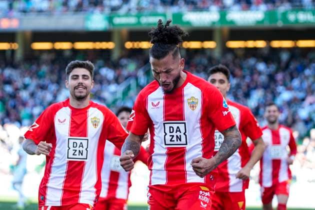 January 12, 2025, Cordoba, Cordoba, SPAIN: Luis Suarez of UD Almeria celebrates a goal during the Spanish league, LaLiga Hypermotion, football match played between Cordoba CF and UD Almeria at Nuevo Arcangel stadium on January 12, 2025, in Cordoba, Spain. Cordoba SPAIN - ZUMAa181 20250112_zaa_a181_015 Copyright: xJoaquinxCorcherox