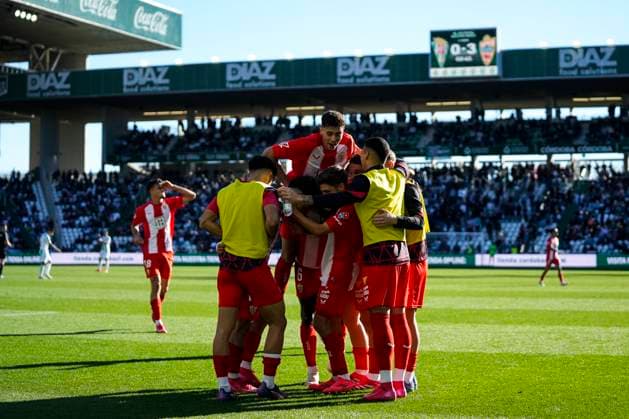 January 12, 2025, Cordoba, Cordoba, SPAIN: Nico Melamed of UD Almeria celebrates a goal during the Spanish league, LaLiga Hypermotion, football match played between Cordoba CF and UD Almeria at Nuevo Arcangel stadium on January 12, 2025, in Cordoba, Spain. Cordoba SPAIN - ZUMAa181 20250112_zaa_a181_034 Copyright: xJoaquinxCorcherox
