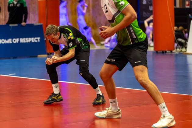 Celebration after Michael Hassmann wins point VC Bitterfeld Wolfen, 01 , GER, ASV Dachau vs VC Bitterfeld Wolfen, Volleyball, 1 Bundesliga, Matchday 14, Season 2024 2025, 12 01 2025, GER, ASV Dachau vs VC Bitterfeld Wolfen, Volleyball, 1 Bundesliga, Matchday 14, Season 2024 2025, 12 01 2025 Dachau Copyright: xEibner-Pressefoto JennixMaulx EP_JML