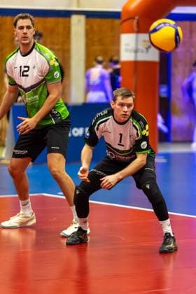 Michael Hassmann VC Bitterfeld Wolfen, 01 with Thomas Heptinstall VC Bitterfeld Wolfen, 12 , GER, ASV Dachau vs VC Bitterfeld Wolfen, Volleyball, 1 Bundesliga, Matchday 14, Season 2024 2025, 12 01 2025, GER, ASV Dachau vs VC Bitterfeld Wolfen, Volleyball, 1 Bundesliga, Matchday 14, Season 2024 2025, 12 01 2025 Dachau Copyright: xEibner-Pressefoto JennixMaulx EP_JML