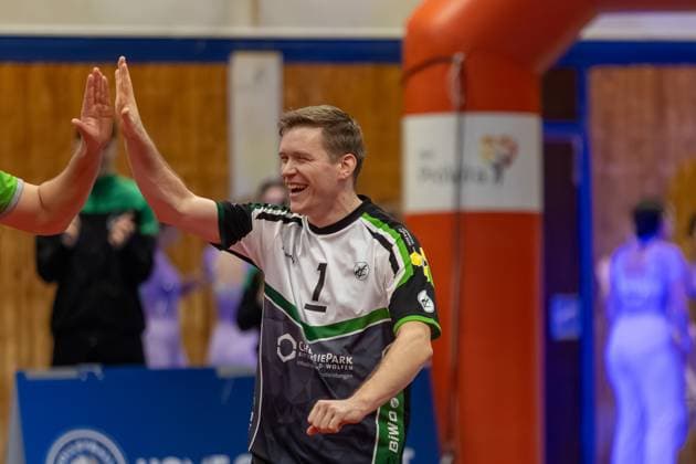 Celebration after Michael Hassmann wins point VC Bitterfeld Wolfen, 01 , GER, ASV Dachau vs VC Bitterfeld Wolfen, Volleyball, 1 Bundesliga, Matchday 14, Season 2024 2025, 12 01 2025, GER, ASV Dachau vs VC Bitterfeld Wolfen, Volleyball, 1 Bundesliga, Matchday 14, Season 2024 2025, 12 01 2025 Dachau Copyright: xEibner-Pressefoto JennixMaulx EP_JML