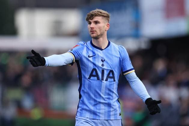 Fußball FA Cup 3. Runde Tamworth gegen Tottenham Hotspur 12. Januar 2025 FA Cup 3. Runde Tamworth gegen Tottenham Hotspur Timo Werner von Tottenham Hotspur Foto Simon Stacpoole Abseits Tamworth UK  Copyright: xSimonxStacpoolexOffside
