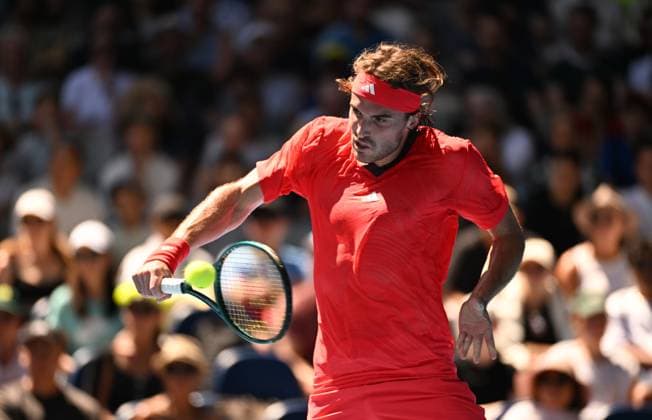 TENNIS AUSTRALIAN OPEN, Stefanos Tsitsipas of Greece during his round 1 match against Alex Michelsen of USA during the 2025 Australian Open at Melbourne Park in Melbourne, Monday, January 13, 2025. ( NO ARCHIVING, EDITORIAL USE ONLY, NO USE IN BOOKS WITHOUT CONSENT MELBOURNE VICTORIA AUSTRALIA  Copyright: xJAMESxROSSx 20250113193473976046
