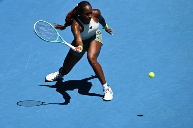 TENNIS AUSTRALIAN OPEN, Coco Gauff of USA in action during her round 1 match against Sofia Kenin of USA during the 2025 Australian Open at Melbourne Park in Melbourne, Monday, January 13, 2025. ( NO ARCHIVING, EDITORIAL USE ONLY, NO USE IN BOOKS WITHOUT CONSENT MELBOURNE VICTORIA AUSTRALIA  Copyright: xJOELxCARRETTx 20250113126100061290