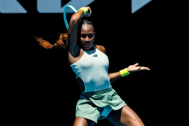 MELBOURNE, VIC - JANUARY 13: Coco Gauff of the Unites States of America shows her frustration during Round 1 of the 2025 Australian Open on January 13 2025, at Melbourne Park in Melbourne, Australia. (Photo by Jason Heidrich Icon Sportswire) TENNIS: JAN 13 Australian Open EDITORIAL USE ONLY Icon250113032