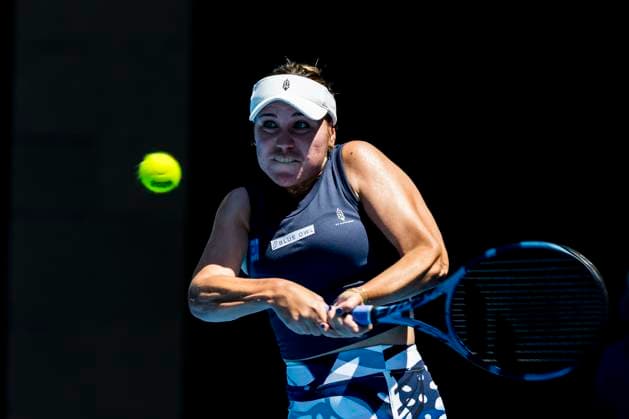 MELBOURNE, VIC - JANUARY 13: Sofia Kenin of the United States of America in action during Round 1 of the 2025 Australian Open on January 13 2025, at Melbourne Park in Melbourne, Australia. (Photo by Jason Heidrich Icon Sportswire) TENNIS: JAN 13 Australian Open EDITORIAL USE ONLY Icon250113036