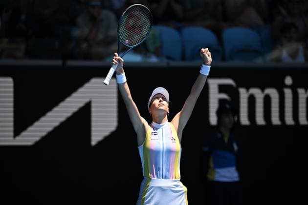 TENNIS AUSTRALIAN OPEN, Ajla Tomljanovic of Australia celebrates after winning her round 1 match against Ashlyn Krueger of USA during the 2025 Australian Open at Melbourne Park in Melbourne, Monday, January 13, 2025. ( NO ARCHIVING, EDITORIAL USE ONLY, NO USE IN BOOKS WITHOUT CONSENT MELBOURNE VICTORIA AUSTRALIA  Copyright: xLUKASxCOCHx 20250113187105979133