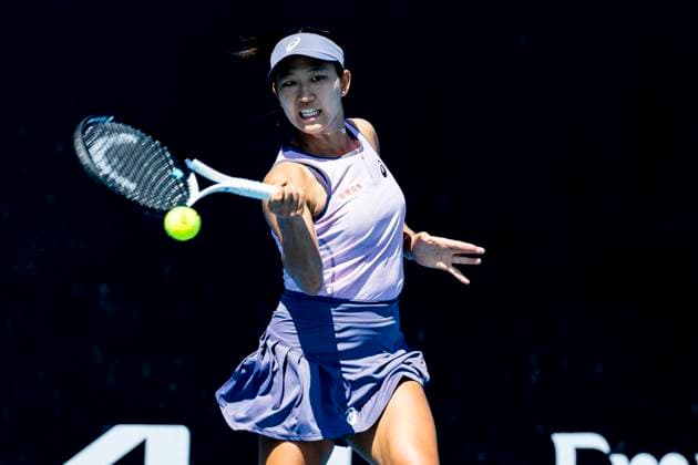 MELBOURNE, VIC - JANUARY 13: Moyuka Uchijima of Japan in action during Round 1 of the 2025 Australian Open on January 13 2025, at Melbourne Park in Melbourne, Australia. (Photo by Jason Heidrich Icon Sportswire) TENNIS: JAN 13 Australian Open EDITORIAL USE ONLY Icon250113073
