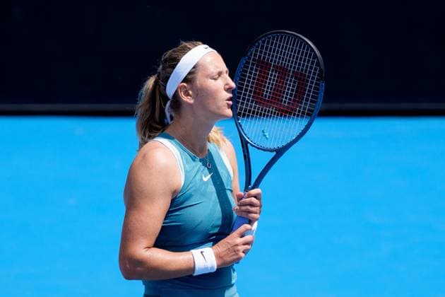 January 13, 2025: 21st seed VICTORIA AZARENKA of Belarus reacts after missing a point against LUCIA BRONZETTI of Italy on KIA Arena in a Women s Singles 1st round match on day 2 of the 2025 Australian Open in Melbourne, Australia. Cal Media Melbourne Australia - ZUMAc04_ 20250113_faf_c04_021 Copyright: xSydneyxLowx