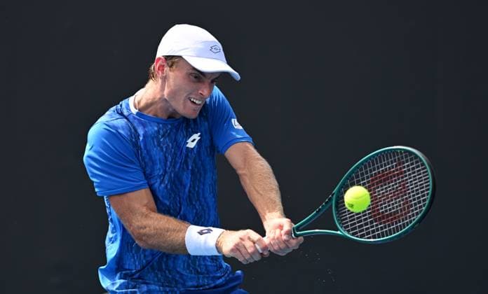 TENNIS AUSTRALIAN OPEN, Tristian Schoolkate of Australia returns during his round 1 match against Taro Daniel of Japan during the 2025 Australian Open at Melbourne Park in Melbourne, Monday, January 13, 2025. ( NO ARCHIVING, EDITORIAL USE ONLY, NO USE IN BOOKS WITHOUT CONSENT MELBOURNE VICTORIA AUSTRALIA  Copyright: xLUKASxCOCHx 20250113188822461404