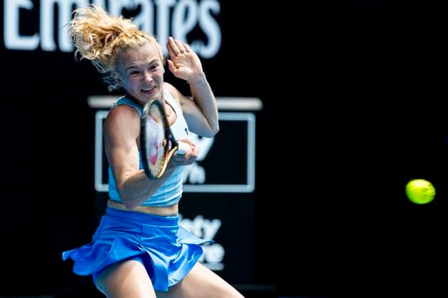MELBOURNE, VIC - JANUARY 13: Katerina Siniakov of Czechia in action during Round 1 of the 2025 Australian Open on January 13 2025, at Melbourne Park in Melbourne, Australia. (Photo by Jason Heidrich Icon Sportswire) TENNIS: JAN 13 Australian Open EDITORIAL USE ONLY Icon250113113