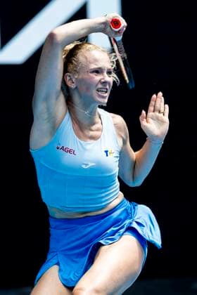MELBOURNE, VIC - JANUARY 13: Katerina Siniakov of Czechia in action during Round 1 of the 2025 Australian Open on January 13 2025, at Melbourne Park in Melbourne, Australia. (Photo by Jason Heidrich Icon Sportswire) TENNIS: JAN 13 Australian Open EDITORIAL USE ONLY Icon250113116