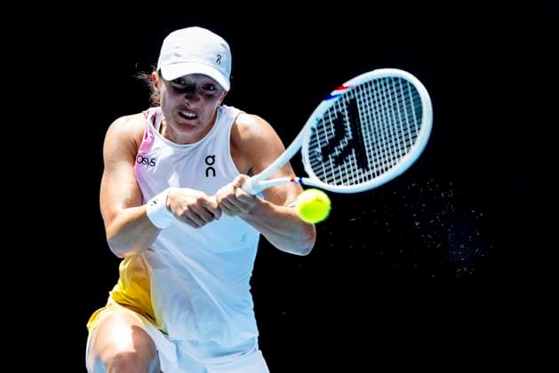 MELBOURNE, VIC - JANUARY 13: Iga Swiatek of Poland in action during Round 1 of the 2025 Australian Open on January 13 2025, at Melbourne Park in Melbourne, Australia. (Photo by Jason Heidrich Icon Sportswire) TENNIS: JAN 13 Australian Open EDITORIAL USE ONLY Icon250113128