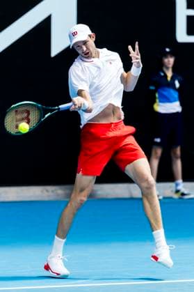 MELBOURNE, VIC - JANUARY 13: Nicolas Jarry of Chile in action during Round 1 of the 2025 Australian Open on January 13 2025, at Melbourne Park in Melbourne, Australia. (Photo by Jason Heidrich Icon Sportswire) TENNIS: JAN 13 Australian Open EDITORIAL USE ONLY Icon250113151