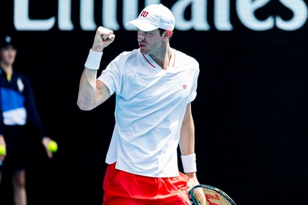 MELBOURNE, VIC - JANUARY 13: Nicolas Jarry of Chile celebrates during Round 1 of the 2025 Australian Open on January 13 2025, at Melbourne Park in Melbourne, Australia. (Photo by Jason Heidrich Icon Sportswire) TENNIS: JAN 13 Australian Open EDITORIAL USE ONLY Icon250113152